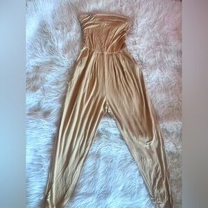 Elegant Tan Strapless Jumpsuit